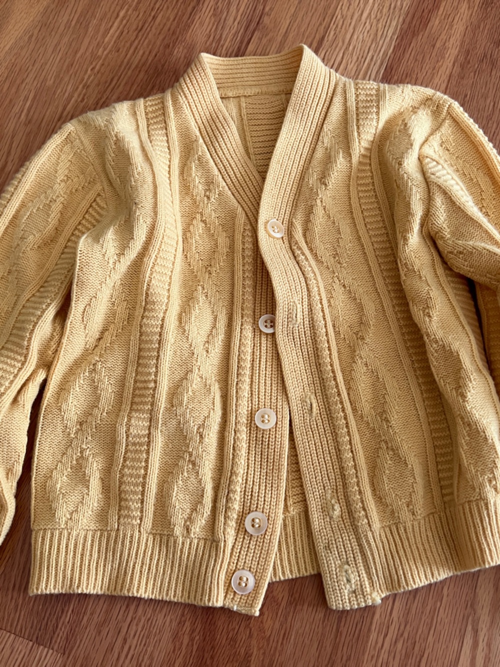 Vintage Yellow Cable-Knit Button-Front girls Sweater Cardigan size 6